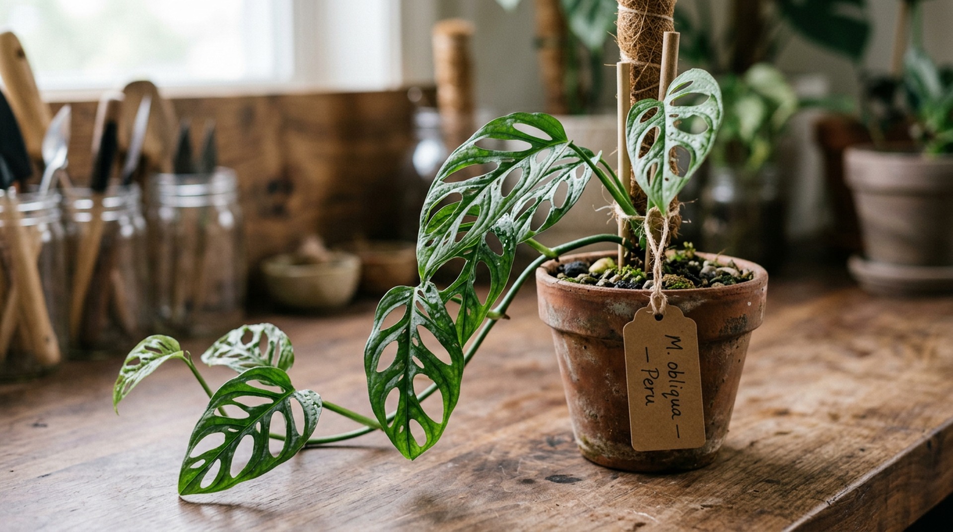 Delicate lacy Monstera obliqua foliage